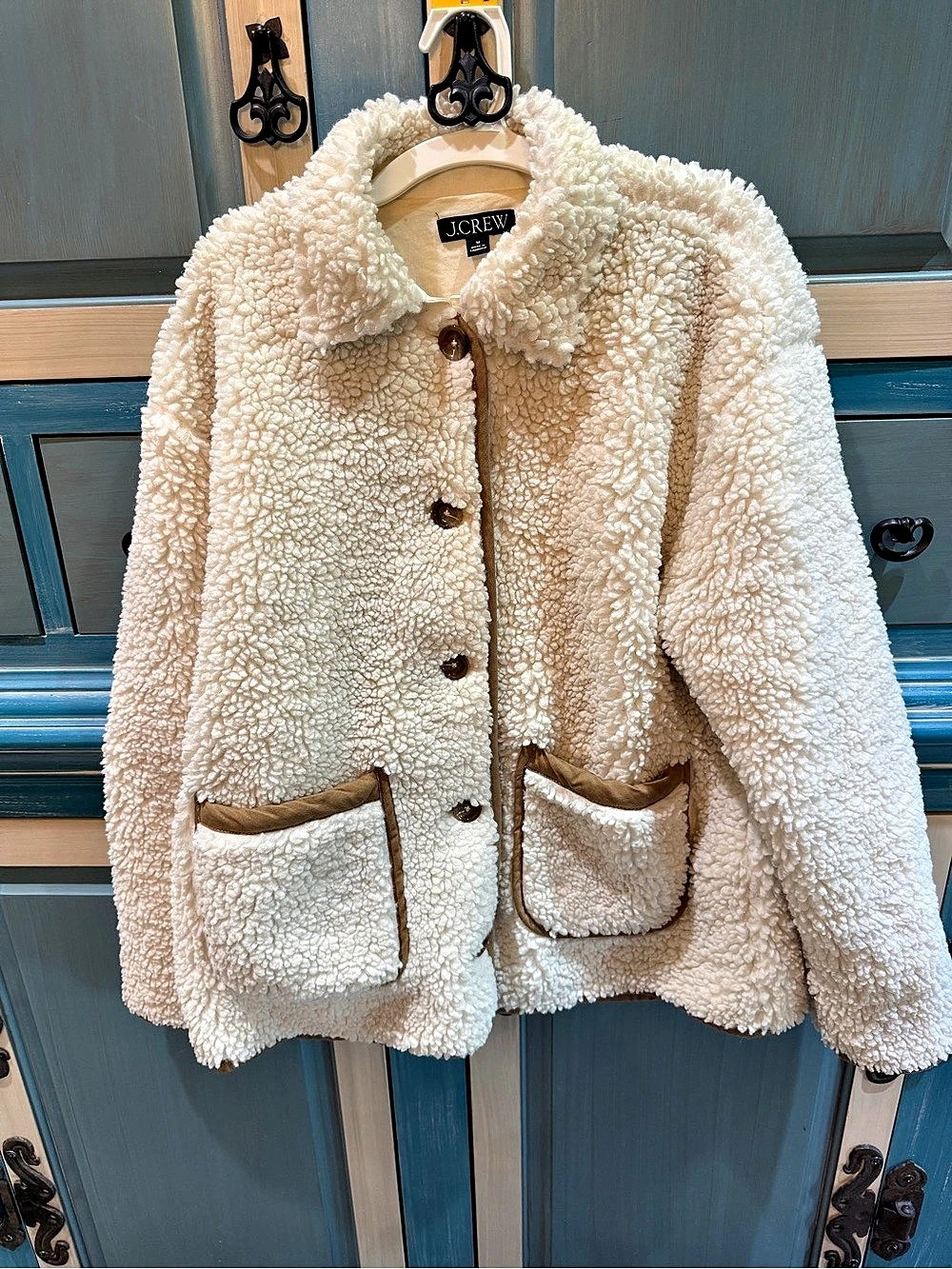 J.Crew Faux Sherpa Barn Jacket in Cream & Brown Medium